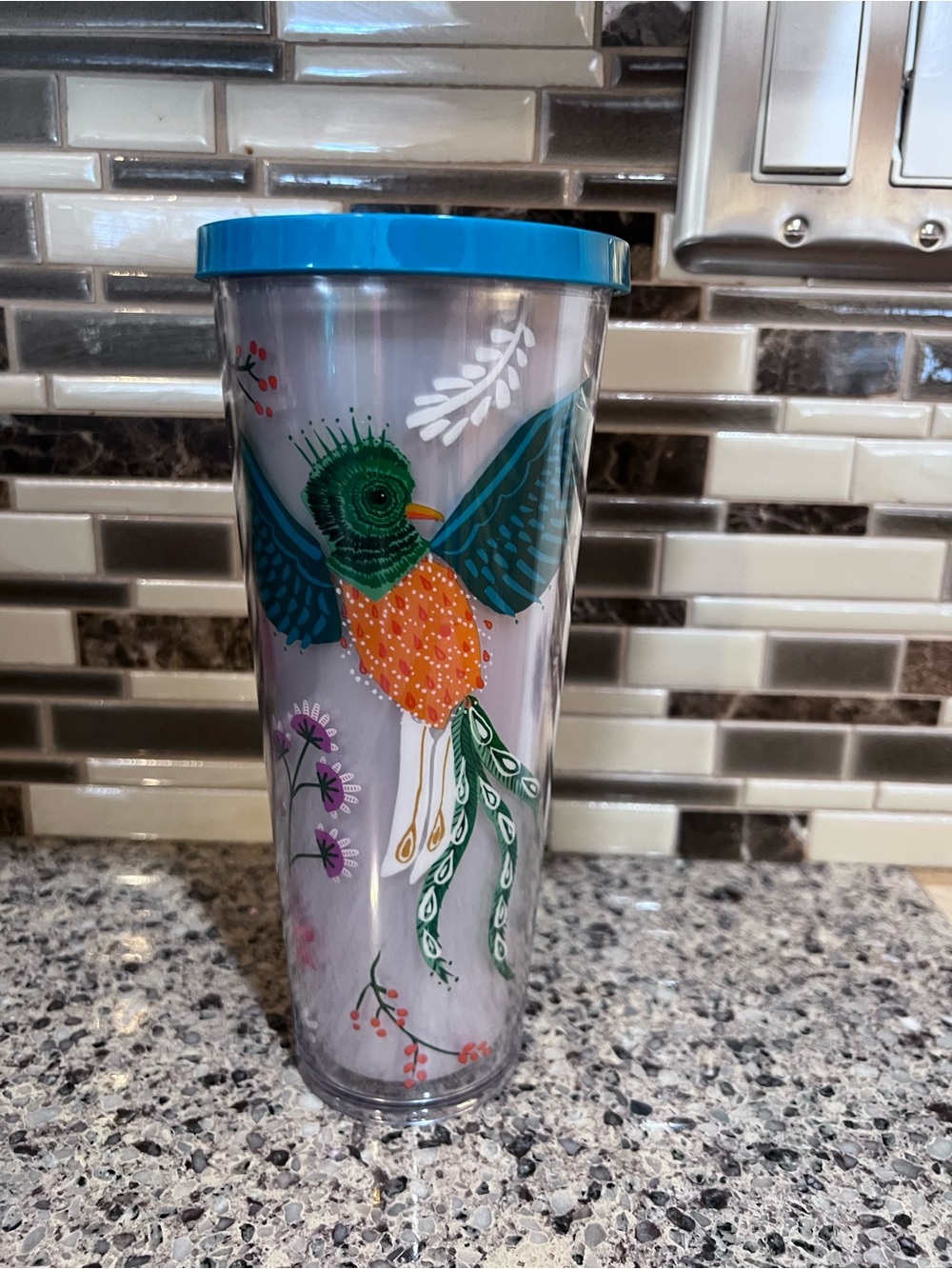 Starbucks Colorful Bird Travel Tumbler with Blue Lid
